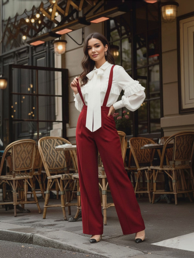 [Pre-Sale] White 1940s Ruffle Lantern Sleeve Tie-Front Blouse