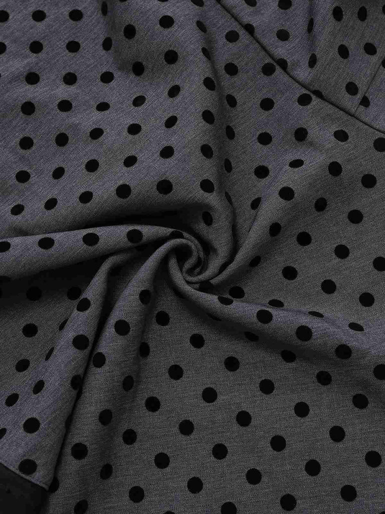 [Pre-Sale] Gray 1960s Bowknot Mesh Patchwork Polka Dot Dress