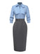 Blue 1930s Bow Tie Belted Pencil Dress