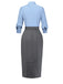 Blue 1930s Bow Tie Belted Pencil Dress