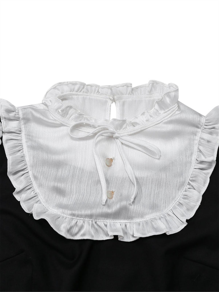 [Pre-Sale] Black 1960s Ruffle Bow Tie Belt Patchwork Dress