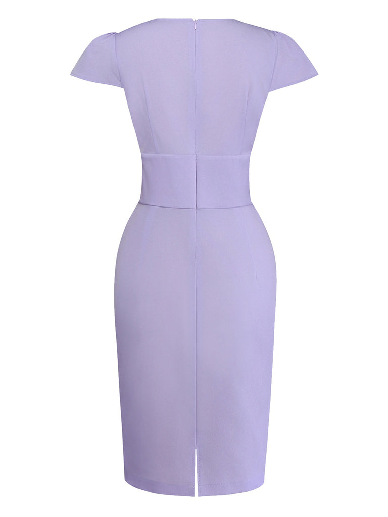 [Pre-Sale] Lavender 1960s Shimmer V-Neck Cap Sleeve Pleated Dress