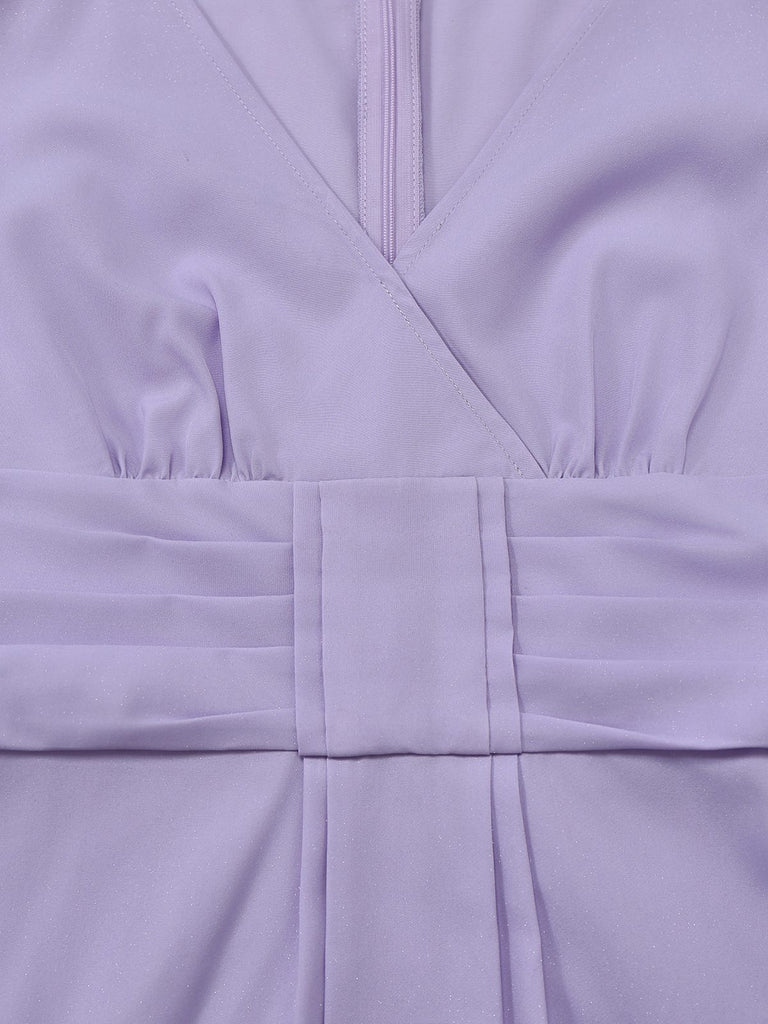 [Pre-Sale] Lavender 1960s Shimmer V-Neck Cap Sleeve Pleated Dress