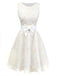 [Pre-Sale] White 1950s 3D Floral Dot Bow Belt Dress