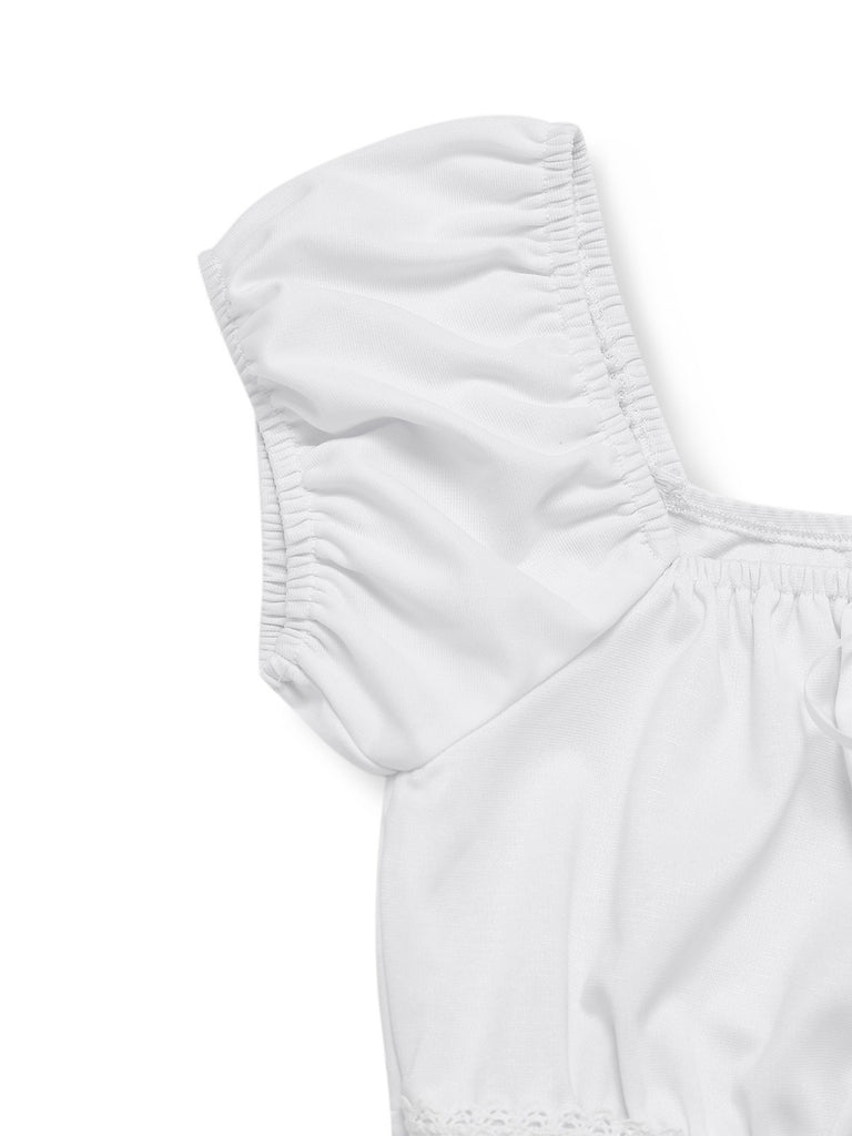 [Pre-Sale] White 1940s Lace Ruched Puff Sleeve Square Neck Top