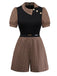 [Pre-Sale] Brown 1940s Plaid Knitted Side Lapel Belted Romper