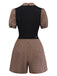 [Pre-Sale] Brown 1940s Plaid Knitted Side Lapel Belted Romper