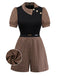 [Pre-Sale] Brown 1940s Plaid Knitted Side Lapel Belted Romper