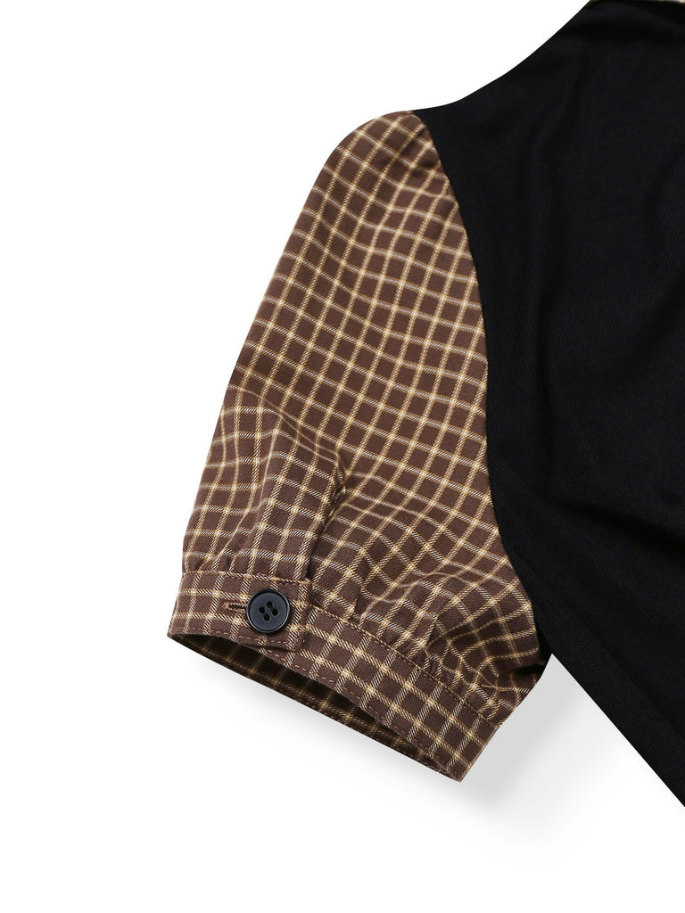 [Pre-Sale] Brown 1940s Plaid Knitted Side Lapel Belted Romper