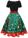 1950s Christmas Tree Patchwork Bow Belted Swing Dress