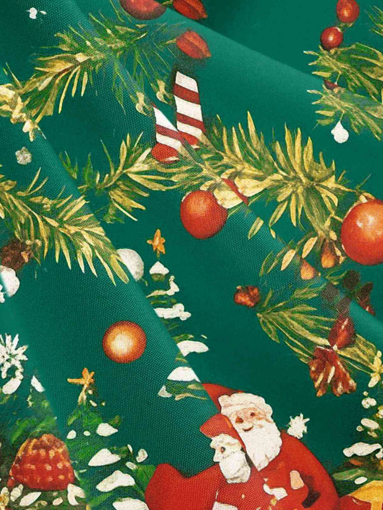1950s Christmas Tree Patchwork Bow Belted Swing Dress