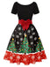 1950s Christmas Tree Patchwork Bow Belted Swing Dress