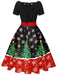 1950s Christmas Tree Patchwork Bow Belted Swing Dress