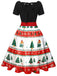 1950s Christmas Tree Patchwork Bow Belted Swing Dress