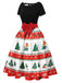 1950s Christmas Tree Patchwork Bow Belted Swing Dress