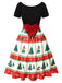 1950s Christmas Tree Patchwork Bow Belted Swing Dress