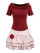 [Pre-Sale] 2PCS Red 1950s Ruffled Rose Knit Top & Polka Dot Skirt