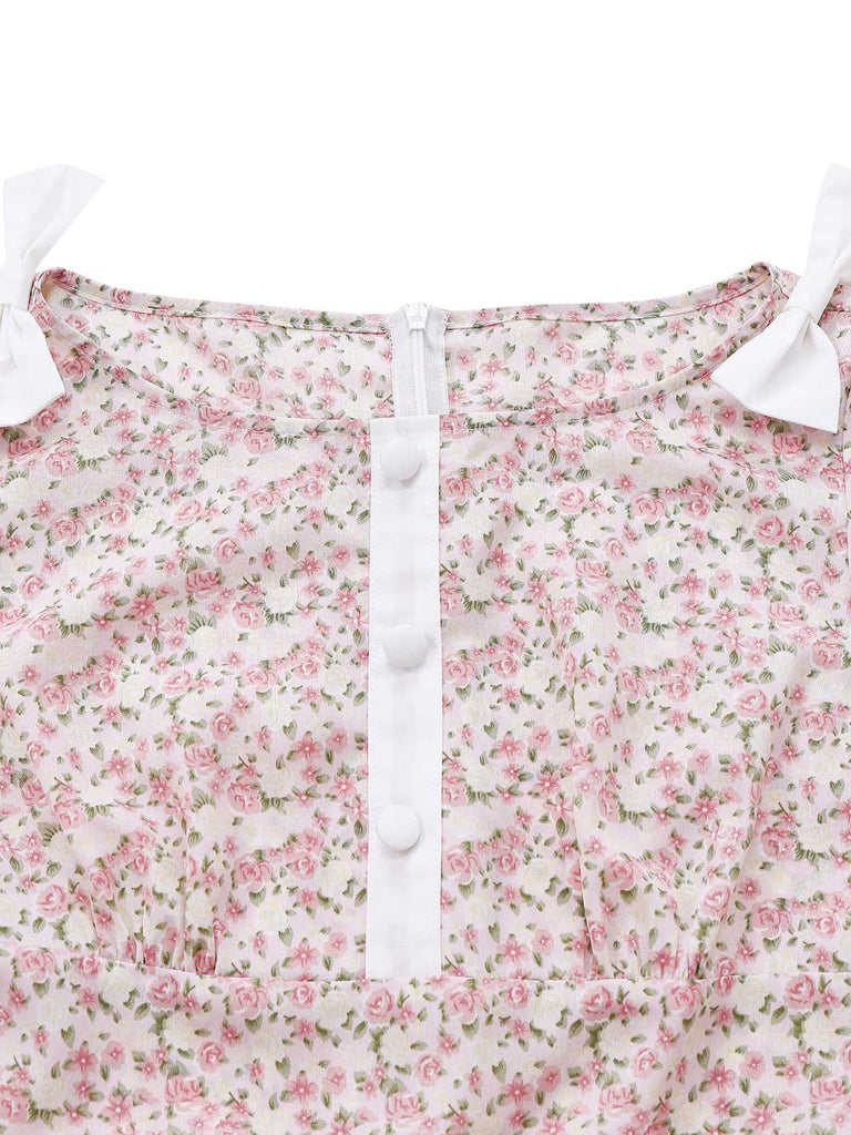 [Pre-Sale] Pink 1940s Ditsy Floral Bow Belted Dress