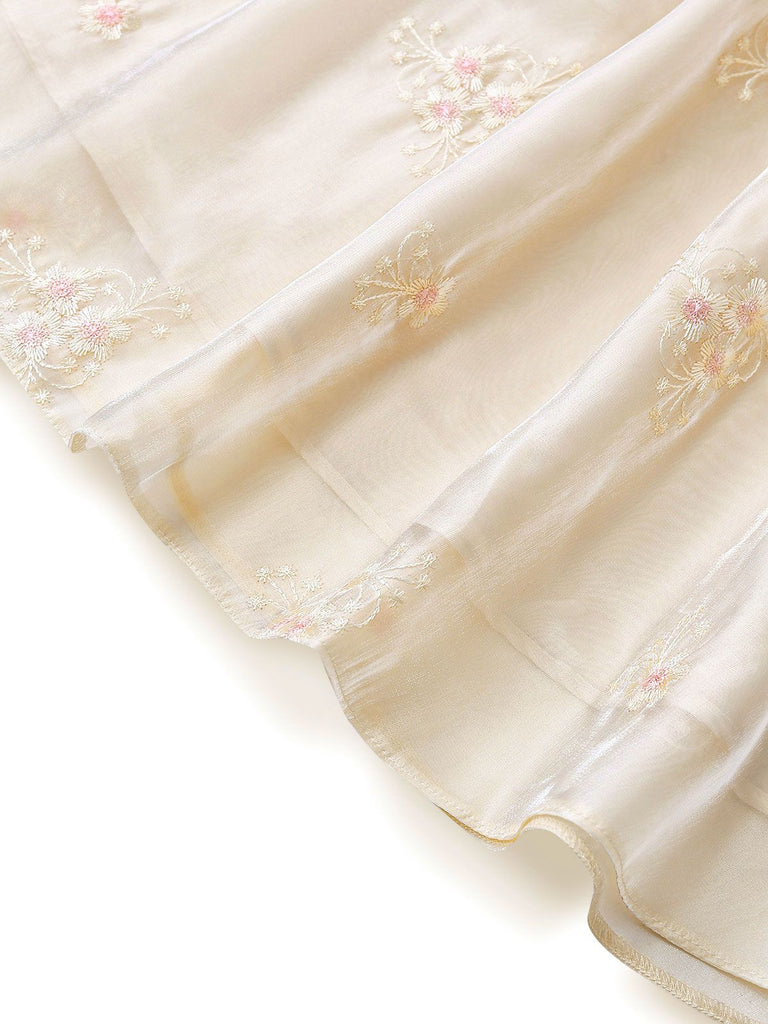 [Pre-Sale] White 1950s Embroidered Puff Sleeve Organza Dress