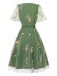 [Pre-Sale] Green 1950s Floral Puff Sleeve Mesh Embroidered Dress