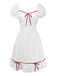 [Pre-Sale] White 1960s Cotton Embroidered Bow Puff Ruffled Dress