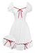 [Pre-Sale] White 1960s Cotton Embroidered Bow Puff Ruffled Dress