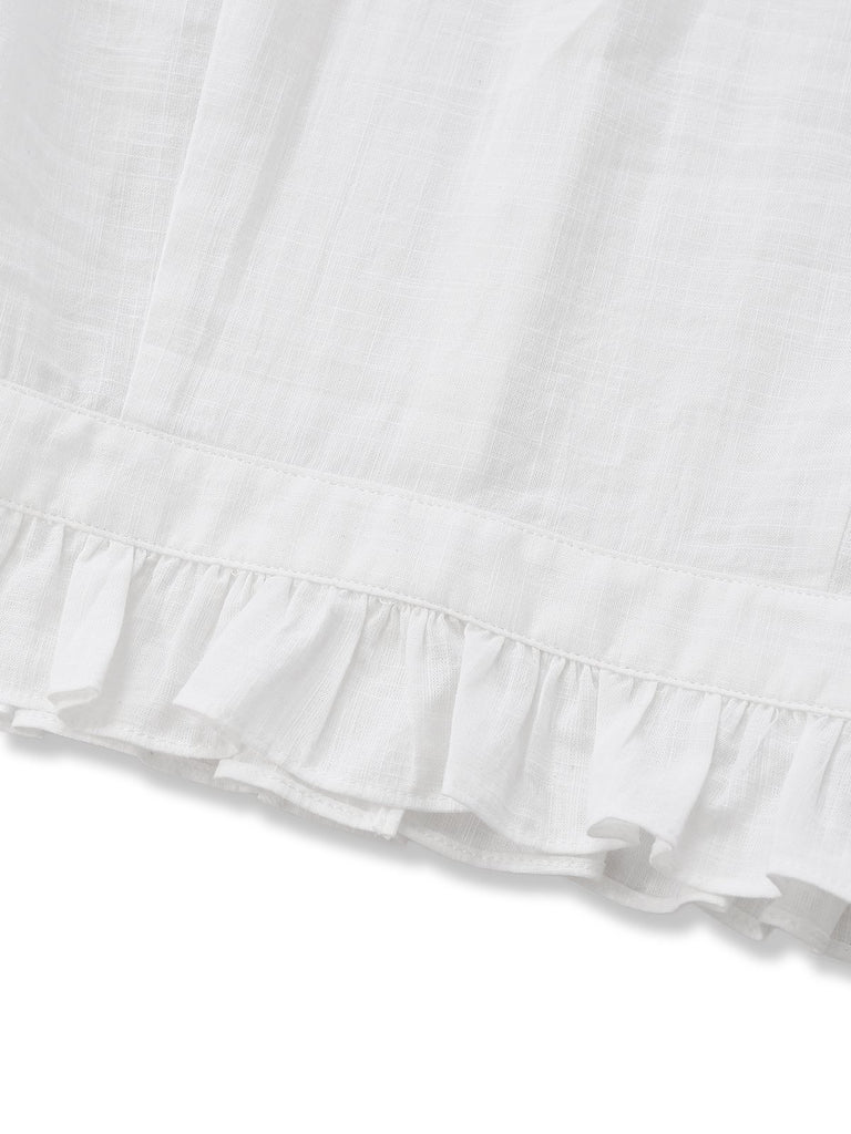 [Pre-Sale] White 1950s Cotton Peter Pan Collar Tucked Lace Blouse