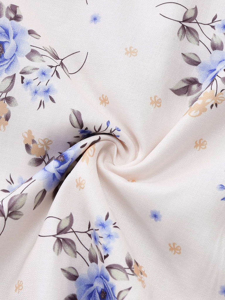 Beige 1950s Floral Lace-Up Side-Slit Dress