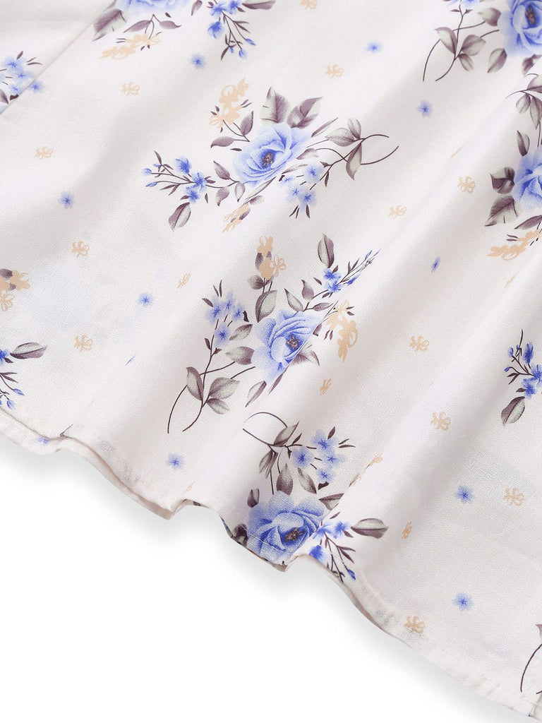 Beige 1950s Floral Lace-Up Side-Slit Dress