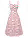 Red 1950s Polka Dot Square Neck Wide Strap Dress