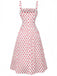 Red 1950s Polka Dot Square Neck Wide Strap Dress