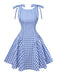 Blue 1960s Gingham Plaid Shoulder-Tie Empire Dress