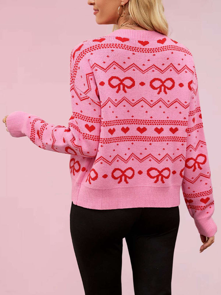 1950s Valentine's Day Heart Pattern Knit Cardigan