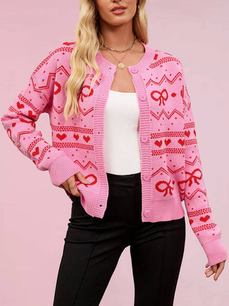 1950s Valentine's Day Heart Pattern Knit Cardigan