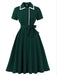 Dark Green 1950s Contrasted Lapel Swing Dress