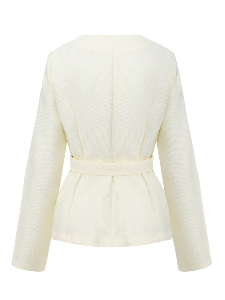 Beige 1950s Long Sleeve Buttons Suit Jacket