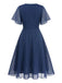 [Pre-Sale] [Plus Size] Navy Blue 1940S Wrap V-neck Short-Sleeve Brooch Chiffon Dress