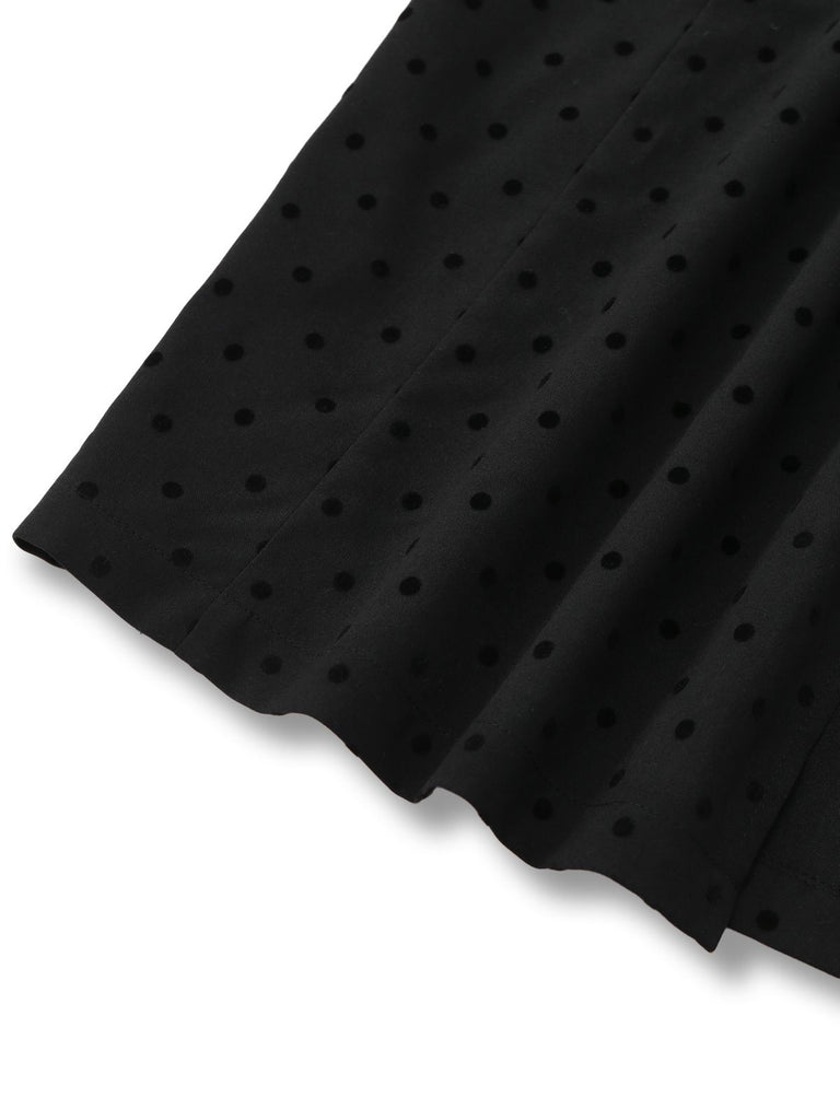 [Pre-Sale] Black 1960s Polka Dot Colorblock Bow Dress