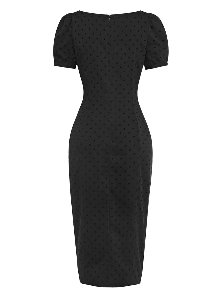 [Pre-Sale] Black 1960s Polka Dot Colorblock Bow Dress