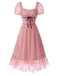 [Pre-Sale] Pink 1950s Polka Dot Square-Neck Ruffle Mesh Dress