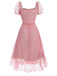 [Pre-Sale] Pink 1950s Polka Dot Square-Neck Ruffle Mesh Dress
