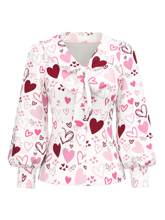 [Pre-Sale] 1960s Valentine's Day Heart Print Bow Tie Neck Blouse