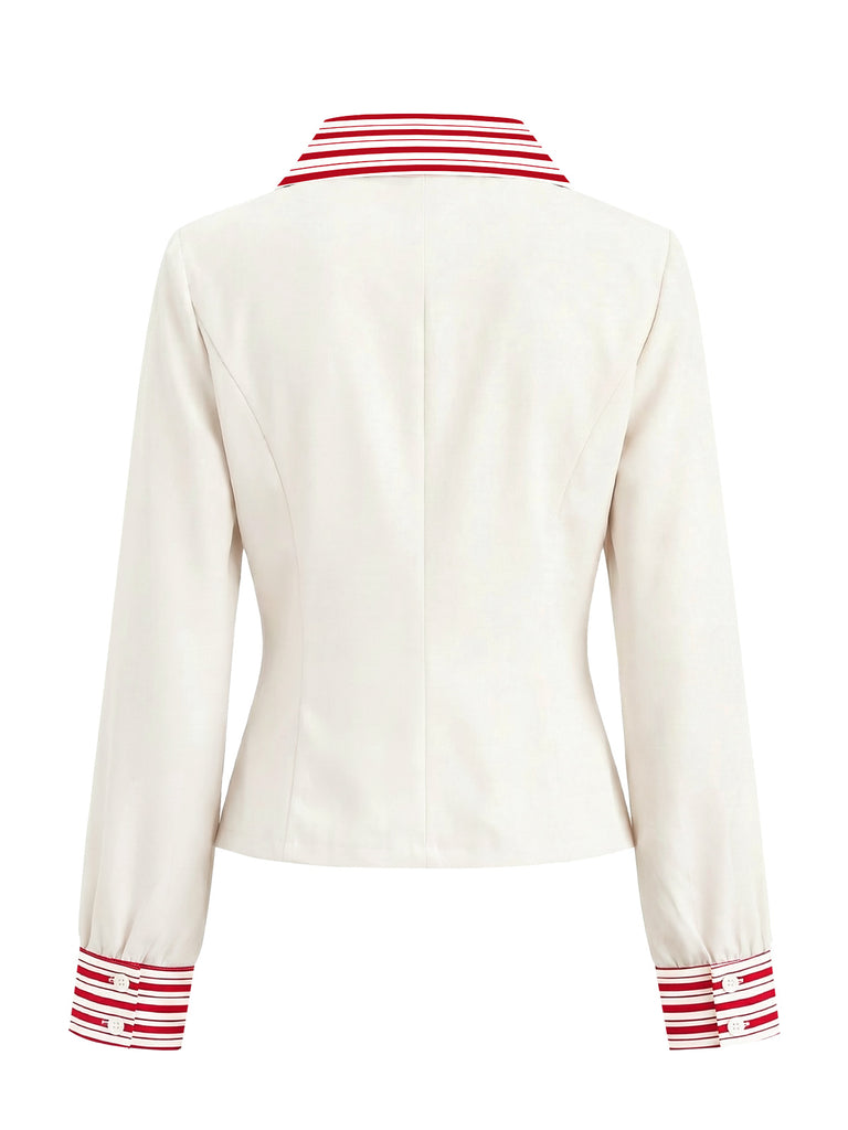 [Pre-Sale] 1940s Red & White Striped Asymmetrical Patchwork Lace-up Blouse