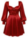 [Pre-Sale] [Plus Size] Burgundy 1960s Solid Valentine Satin 3D Rose Dress