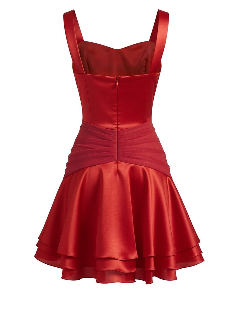 [Pre-Sale] Wine Red 1980s Satin Rose Multi-Layer Dress