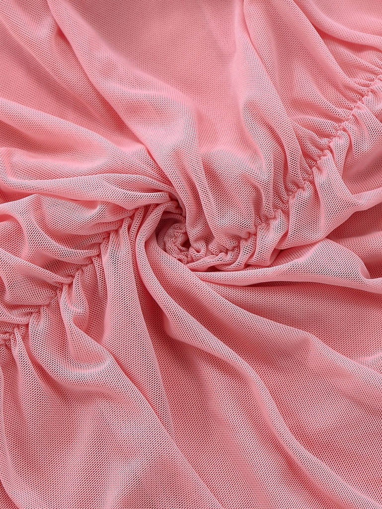 1930s Solid Mesh Patchwork Ruched Bodycon Dress