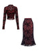 3PCS Wine Red 1930s Flocked Floral Sheer Set