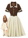 Coffee & Beige 1950s Contrast Lapel Belted Dress