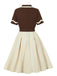 Coffee & Beige 1950s Contrast Lapel Belted Dress