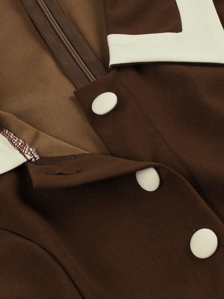Coffee & Beige 1950s Contrast Lapel Belted Dress